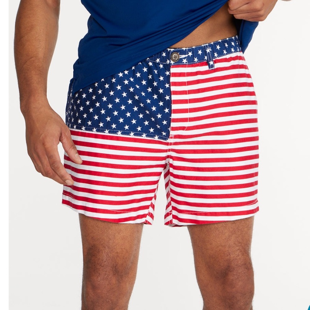 Chubbies ‘Merica’s USA Flag 5.5” Hybrid Shorts Men L 30 Red White Blue Patriotic